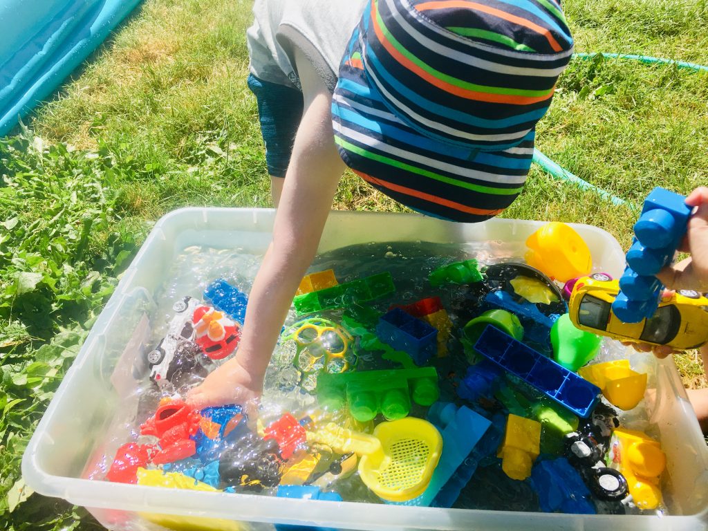 Sensory Bin with water and toys
